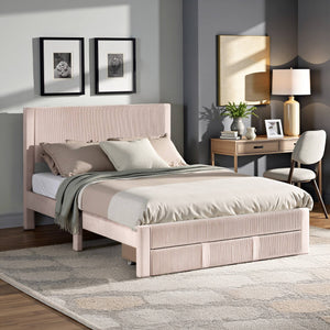 Sloan Pleated Velvet Platform Storage Bed Modern Upholstered Bedroom Frame