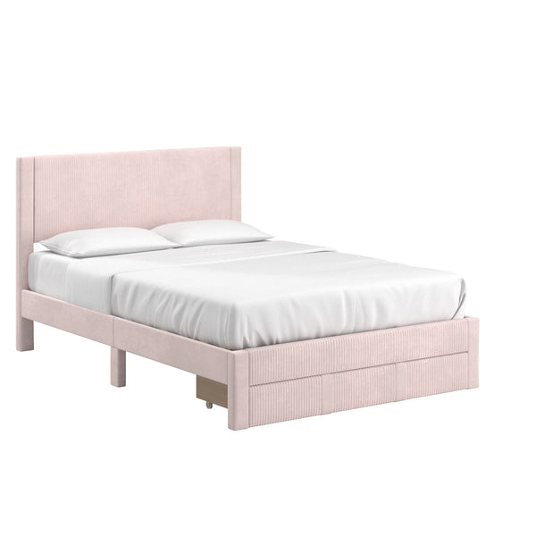 Sloan Pleated Velvet Platform Storage Bed Modern Upholstered Bedroom Frame