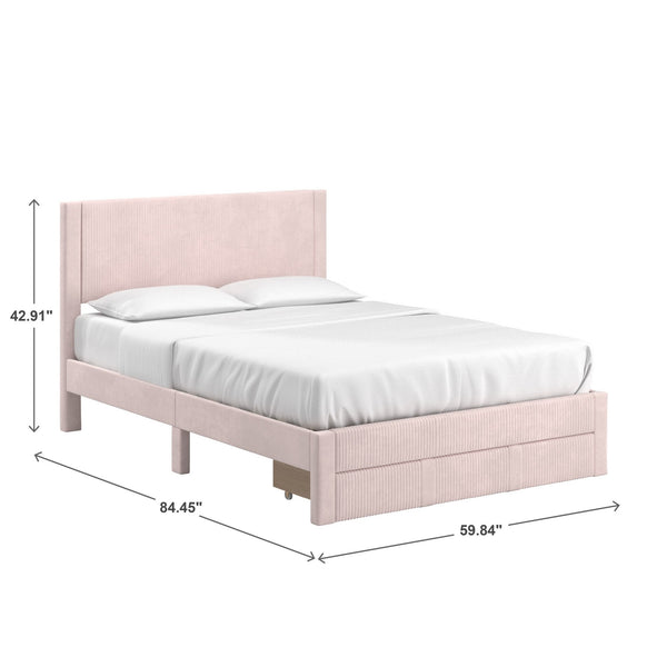 Sloan Pleated Velvet Platform Storage Bed Modern Upholstered Bedroom Frame