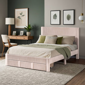 Sloan Pleated Velvet Platform Storage Bed Modern Upholstered Bedroom Frame