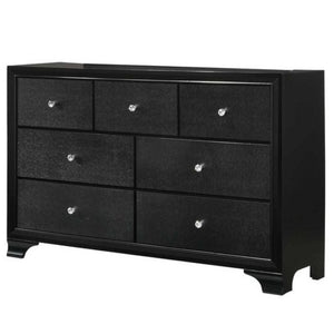 English Elm Transitional Six Drawer Dresser Gray Veneer Finish with Black Chamfered Legs Bedroom B056P416779