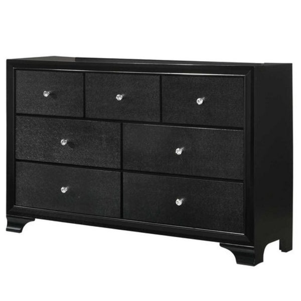 English Elm Transitional Six Drawer Dresser Gray Veneer Finish with Black Chamfered Legs Bedroom B056P416779