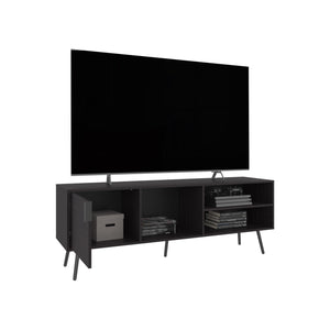 English Elm Vulcan 63" TV Stand with Cabinet and 3 Open Shelves, Cable Management, Sturdy Media Console for TVs Up to 70" Black 28.3 L x 53 W x 13 H B200P253755