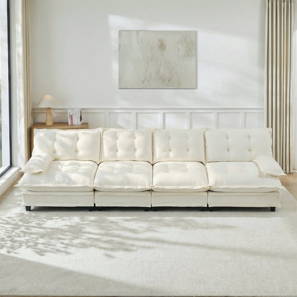 English Elm 138" Modular Cloud Sectional Sofa Deep Seat Chenille Upholstery for Living Room W714S01681