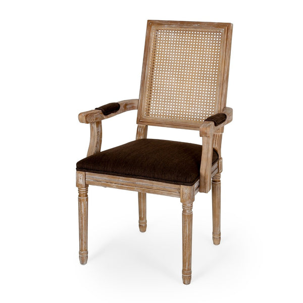 English Elm Dining Chairs Set of 2 Cane Back Rubberwood Armchair French Country Upholstered Seat N769P433301Z