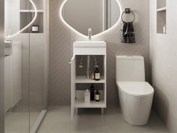 English Elm Waterford Compact Bathroom Vanity with Integrated Sink and Spacious Cabinet for Small Bathrooms White B092P329251