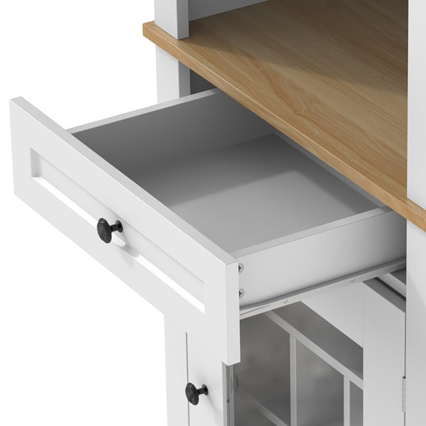 English Elm Bar Cabinet Farmhouse 69 Inch with Rgb Led Barn Door Wine Rack and Charging Station White N728P438603W