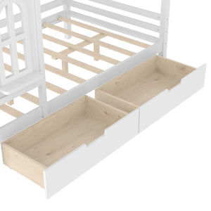 English Elm Full House Solid Wood Platform Bed with Window Roof, Under-Bed Drawers & Shelves for Kids' Rooms Light White W1580S00267