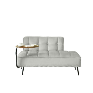 English Elm 54-inch Velvet Tufted Loveseat with Rotating Tray Table Nailhead Trim Compact Seating Gray W1359P438155