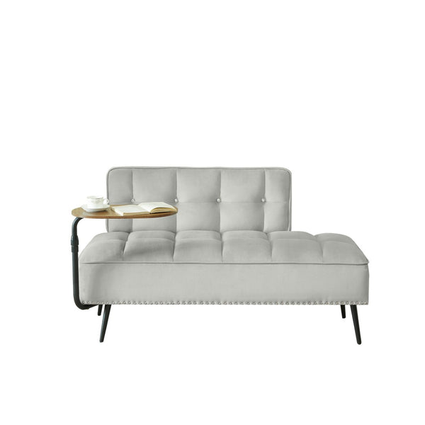 English Elm 54-inch Velvet Tufted Loveseat with Rotating Tray Table Nailhead Trim Compact Seating Gray W1359P438155
