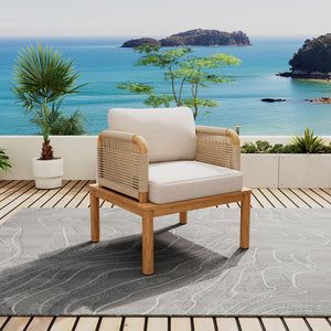 English Elm Christopher Knight Home® - Outdoor Acacia Wood Club Chair With Handwoven Rope, Water-Repellent Cushions For Ultimate Comfort N757P242994B
