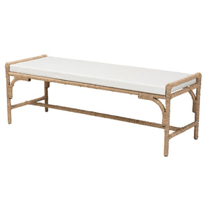 English Elm Modern Rattan Woven Bench with Geometric Artisan Detail for Bohemian Living Spaces B2750P467705