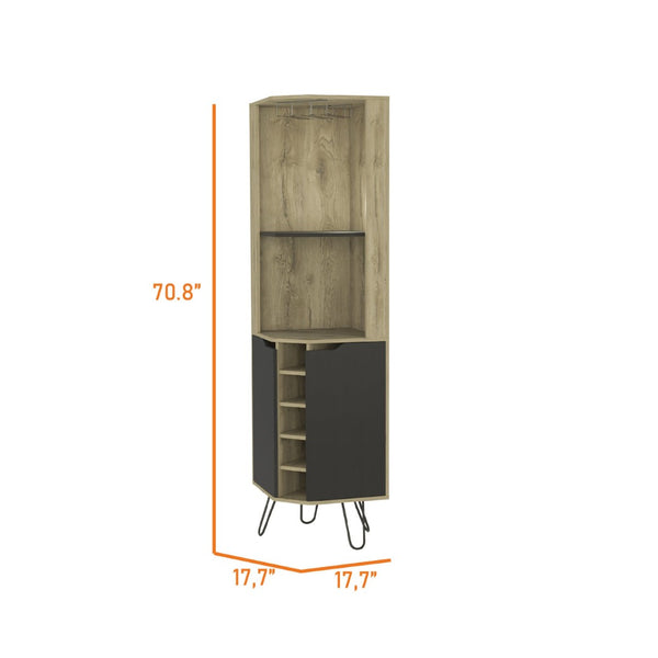 English Elm Grace Corner Bar Cabinet with Wine Rack Stemware Hanging and Concealed Shelving Storage B128S00212