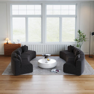 English Elm Chenille Modular Curved Sectional Sofa Sculptural Semi Circle Design for Living Rooms Black W834S00583