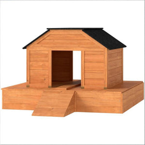 English Elm Poultry Floating Fir Wood Duck House with Asphalt Roof Ramp and Dual Ventilation Doors T3971P501996