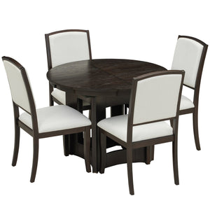 English Elm TOPMAX Solid Wood Extendable Round Dining Set for Small Spaces with 16" Removable Leaf and Cushioned Chairs Beige,Espresso SP000091AAP