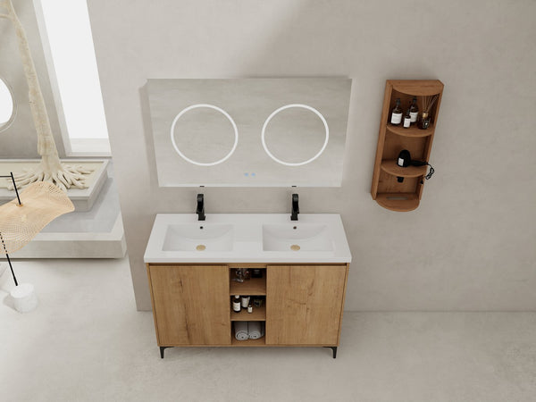 English Elm 48" Freestanding modern bathroom vanity with integrated white resin sink, soft-close doors, durable plywood finish Imitative Oak W999S00345