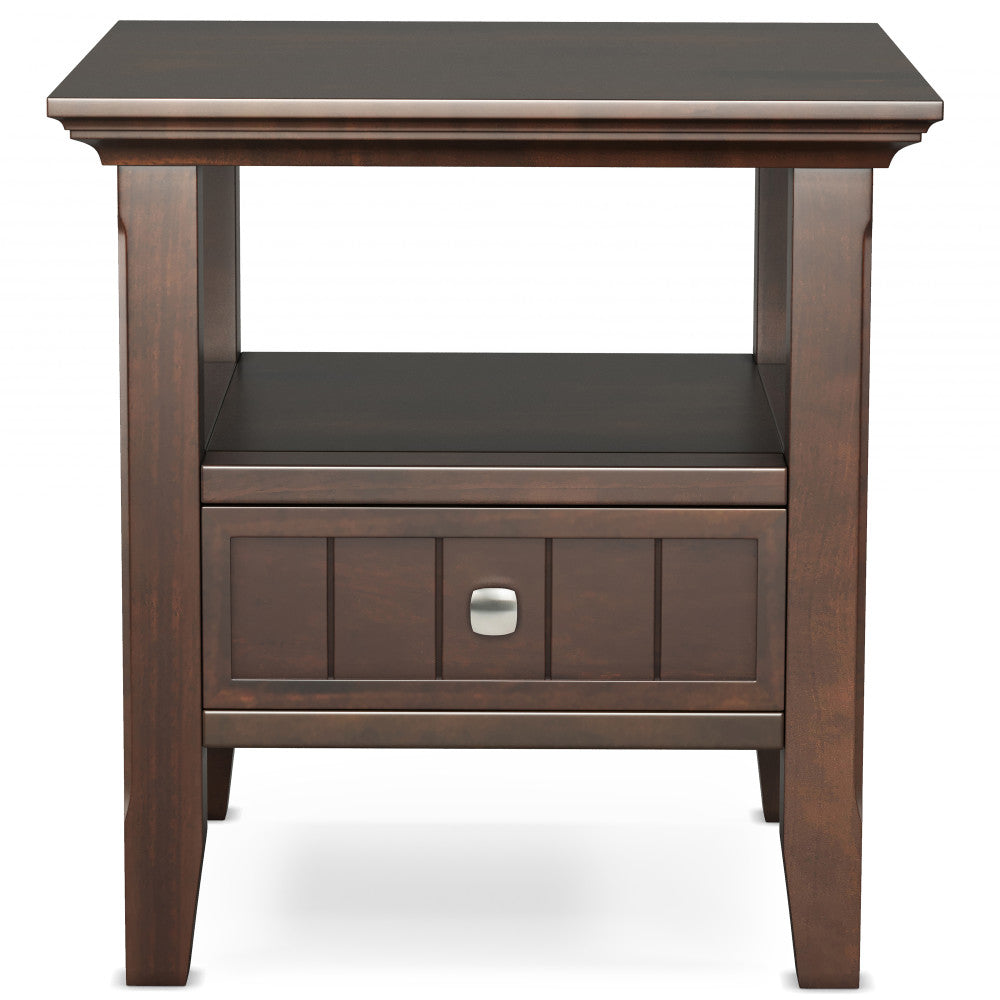 English Elm Acadian Handcrafted Solid Wood End Table In Rich Brunette Brown With Drawer & Open Shelf Storage B136P203471