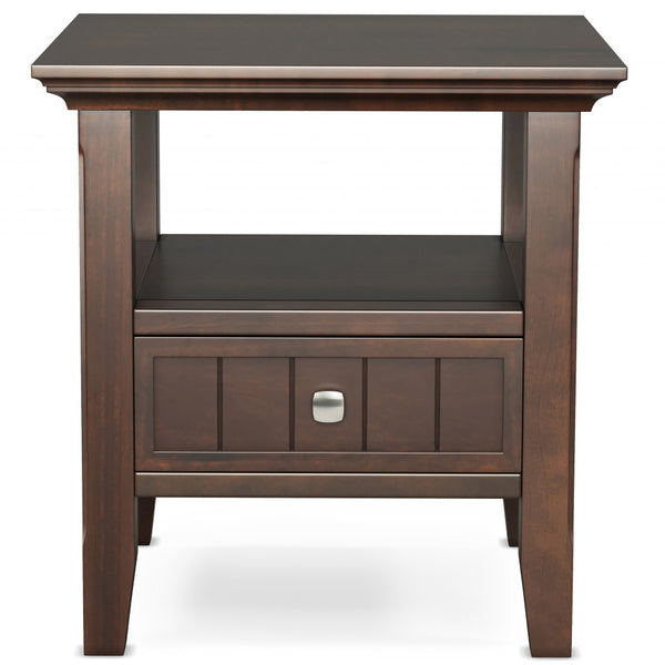 English Elm Acadian Handcrafted Solid Wood End Table In Rich Brunette Brown With Drawer & Open Shelf Storage B136P203471
