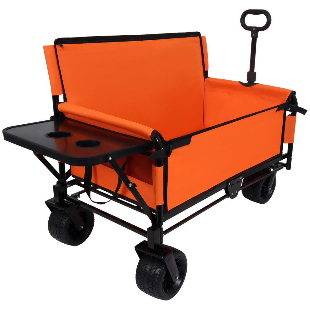 English Elm 3-in-1 Convertible Utility Wagon with Folding Tabletop Bench Seat All-terrain Wheels Orange W2932P320639
