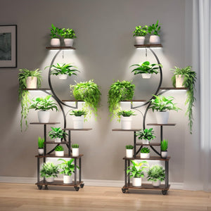 English Elm Plant Stand Indoor With Integrated Grow Lights, 62" Tall 8-Tier Mobile Plant Shelf For Any Room T3210P356960-GIGA