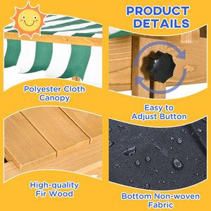 English Elm Outsunny Cedar Wood Kids Sandbox with Adjustable Canopy and Foldable Bench Seats W2225P200655