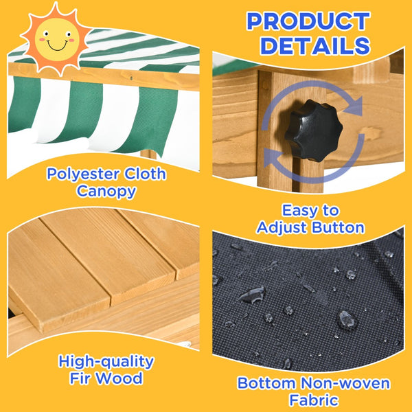 English Elm Outsunny Cedar Wood Kids Sandbox with Adjustable Canopy and Foldable Bench Seats W2225P200655