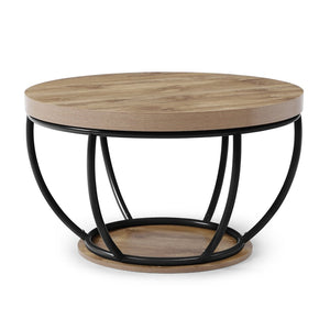 English Elm 31" Round Industrial Coffee Table Wood Grain Veneer Top Two Tier Open Shelf Living Room Black W1117P414751
