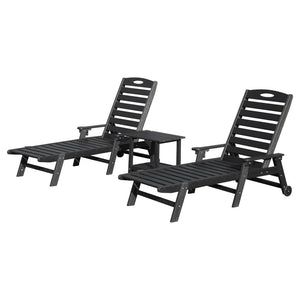 English Elm Pool Chaise Lounge Set Two Chairs Hdpe Outdoor Reclining Patio Sunbathing Furniture Black W1859S00215