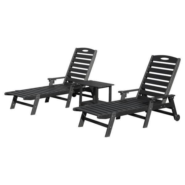 English Elm Pool Chaise Lounge Set Two Chairs Hdpe Outdoor Reclining Patio Sunbathing Furniture Black W1859S00215
