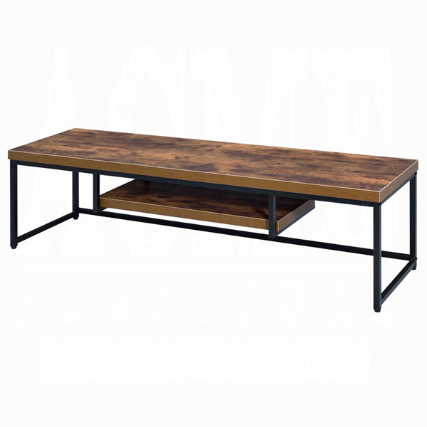 English Elm Industrial TV Stand with Metal Frame and Weathered Finish, 59" Rustic Shelf Console for Living Room Black,Oak 18.5 L x 62.5 W x 4.5 H B2741P334824