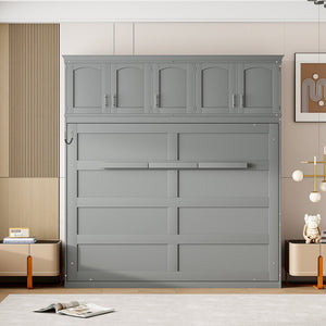 English Elm Full Size Murphy Wall Bed with Top Cabinet Storage for Studio or Guest Room LP006664AAE-1