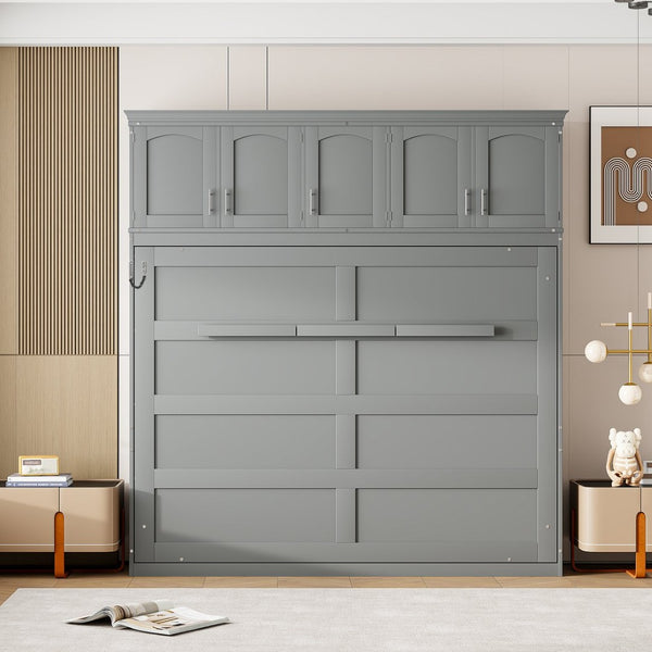 English Elm Full Size Murphy Wall Bed with Top Cabinet Storage for Studio or Guest Room LP006664AAE-1