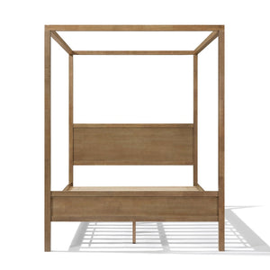 English Elm Queen Solid Wood Canopy Bed Four Post Antique Oak Finish with Curtain Rail Slots N758Q084041N
