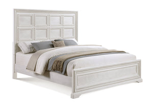 English Elm 1Pc King Antique White Geometric Headboard Bed - Elegant Wooden Furniture For Timeless Bedrooms B2741S00749