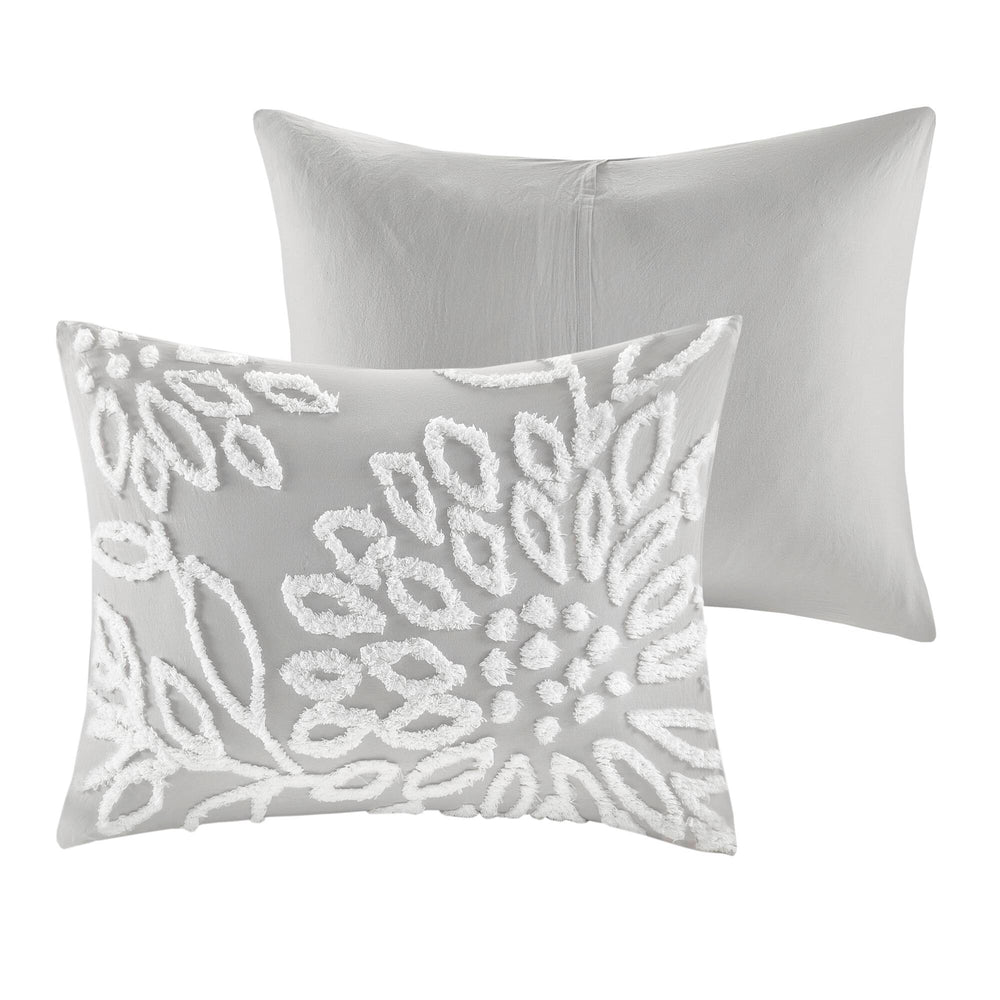 JLA Home Madison Park - 3 Tufted Cotton Chenille Comforter Set — Shabby Chic Warm Grey Floral Texture, Hypoallergenic Fill, Machine Washable 90 L x 90 W x 1.5H MP10-6392