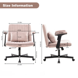 English Elm Pink Velvet Criss Cross Office Chair with Wheels, Ergonomic Swivel, Adjustable Tilt, Plush Linen Support W3394P336175