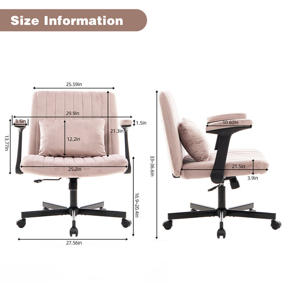 English Elm Pink Velvet Criss Cross Office Chair with Wheels, Ergonomic Swivel, Adjustable Tilt, Plush Linen Support W3394P336175