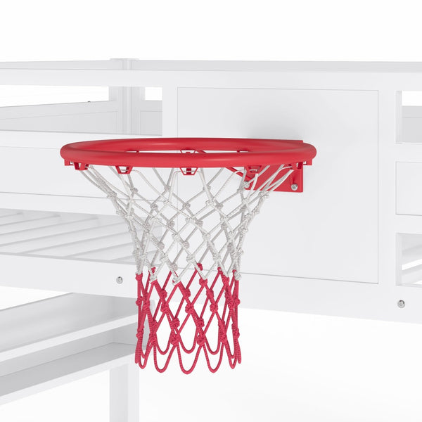 English Elm Twin Metal Loft Bed with Slide Basketball Hoop Climbing Wall and Built-in Shelves W1580S00634
