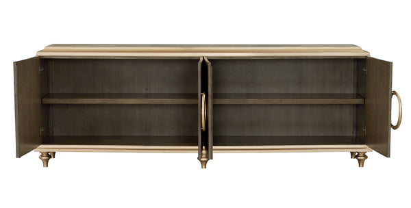 English Elm Ashtin Brown Finish Console Cabinet with Oversize Handles, Turned Wood Legs, 4-Door Storage, 70lb Top Limit B2726P285787