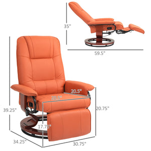English Elm HOMCOM Orange Faux Leather Recliner Chair with Swivel Wood Base, 145° Manual Recline & Footrest Plush Upholstery W2225P217430