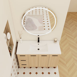 English Elm 48" Light Oak Wall Mounted Bathroom Vanity Modular Cabinet with Gel Coat Sink Top W3450S00110