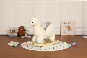 English Elm Kids Alpaca Plush Rocking Toy with Lullaby Sounds Jingle Bells and Safety Belt W3723P374144