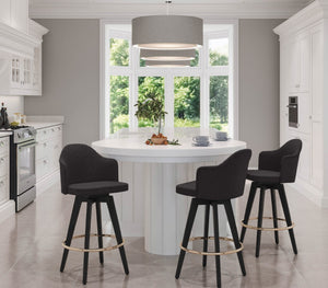 English Elm Fixed-height Swivel Counter Stools with Faux Leather Seats and Chrome Footrest Set of 2 Charcoal B202S02146