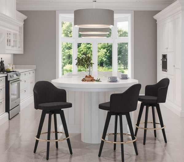 English Elm Fixed-height Swivel Counter Stools with Faux Leather Seats and Chrome Footrest Set of 2 Charcoal B202S02146