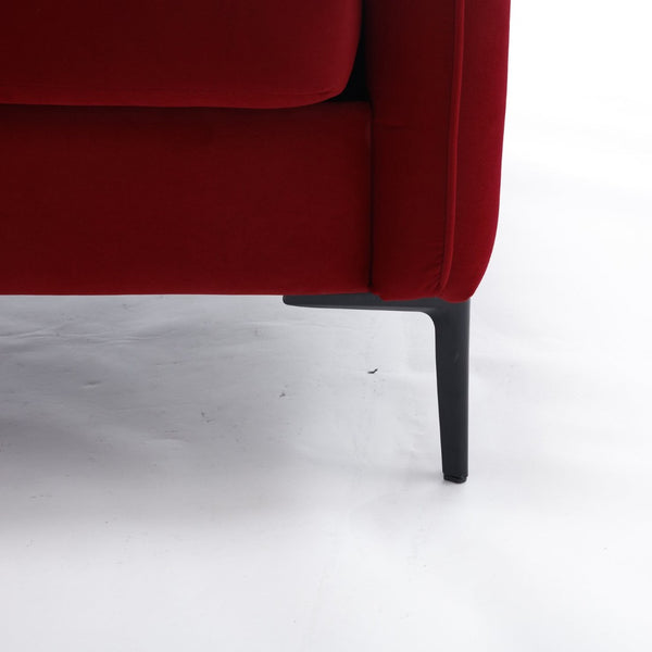 English Elm Accent Velvet Armchair Mid-century Modern Plush Seat with Metal Legs for Any Room Wine Red W3244P327125