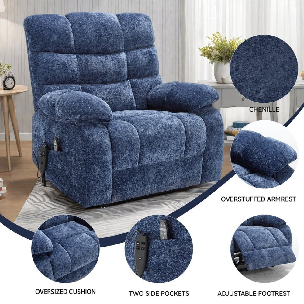 English Elm Lift Power Recliner Chenille Chair Dual Motor Massage Heat 350 Lb Capacity Living Room Blue W3224P288636