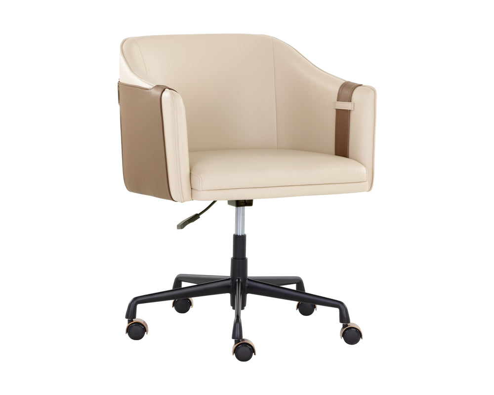 Sunpan Carter Barrel Back Office Chair in Luxurious Faux Leather with Stylish Gold Castors for Comfort Napa Beige / Napa Tan