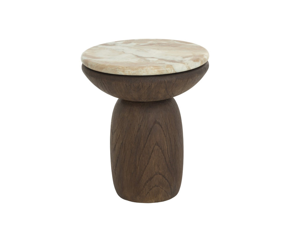 Sunpan ORULA End Table - Elegant Marble-Look Top with Warm Oak Base - Perfect Accent for Any Room 112808