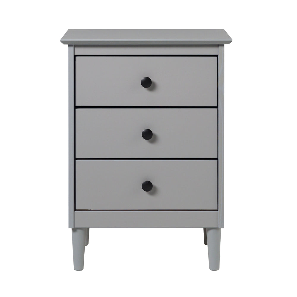English Elm Walker Edison - Classic Solid Wood 3-Drawer Nightstand Grey – Solid Pine, Modern Black Pulls, Ample Closed Storage B185P168928